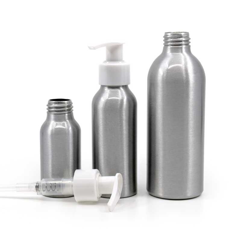 Aluminium Bottle, White Pump, 225 ml