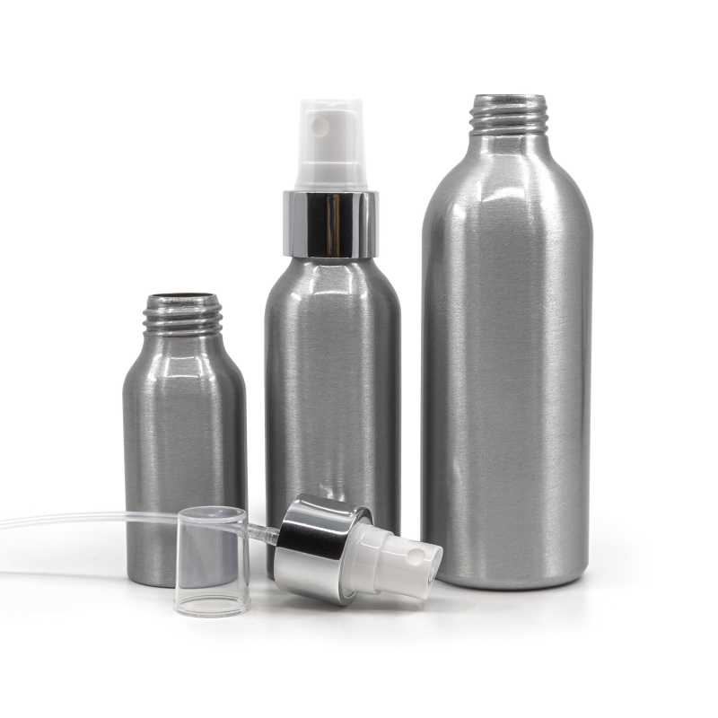 Aluminium Bottle, White Spray With Glossy Silver Collar, 225 ml