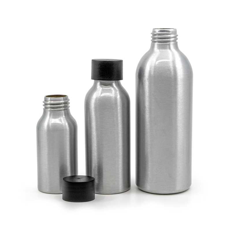 Aluminium Bottle with Black Plastic Cap, 200 ml