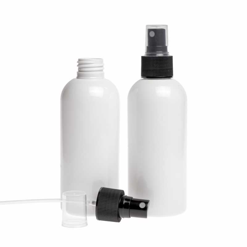 White Plastic Bottle, Black Spray, 200 ml