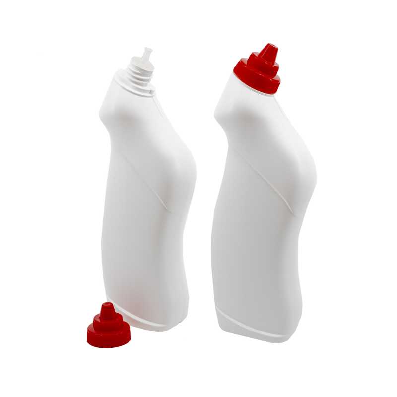 White Plastic Bottle For Toilet Cleaner, Red Cap, 750 ml