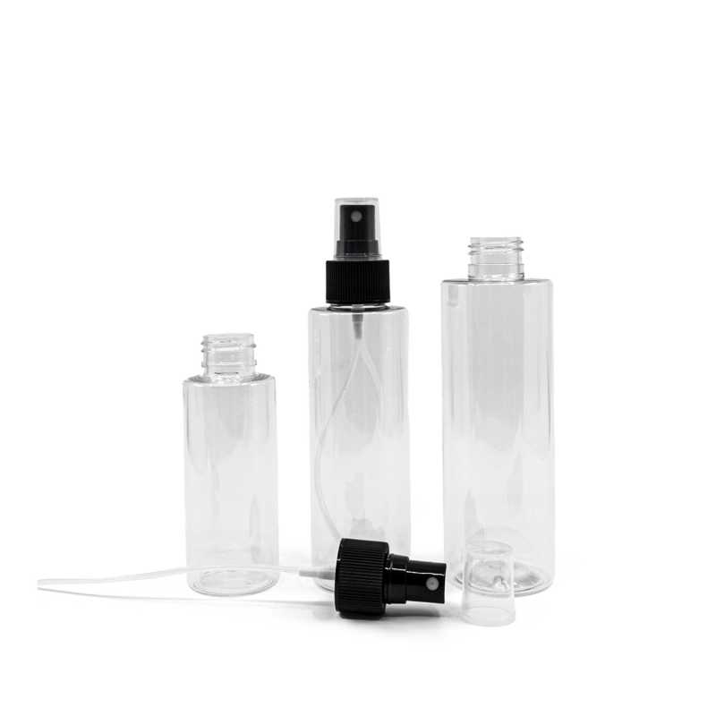 Clear Plastic Bottle, Black Spray, 150 ml