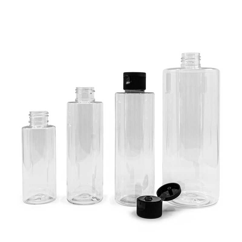 Clear Plastic Bottle, Black Flip Top, 150 ml