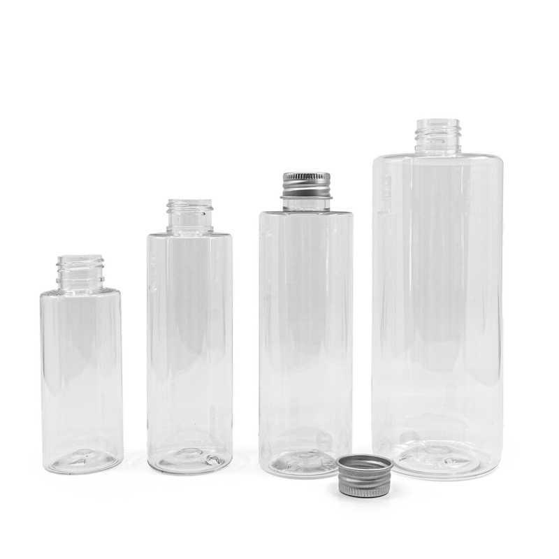 Clear Plastic Bottle, Silver Aluminium Cap, 100 ml