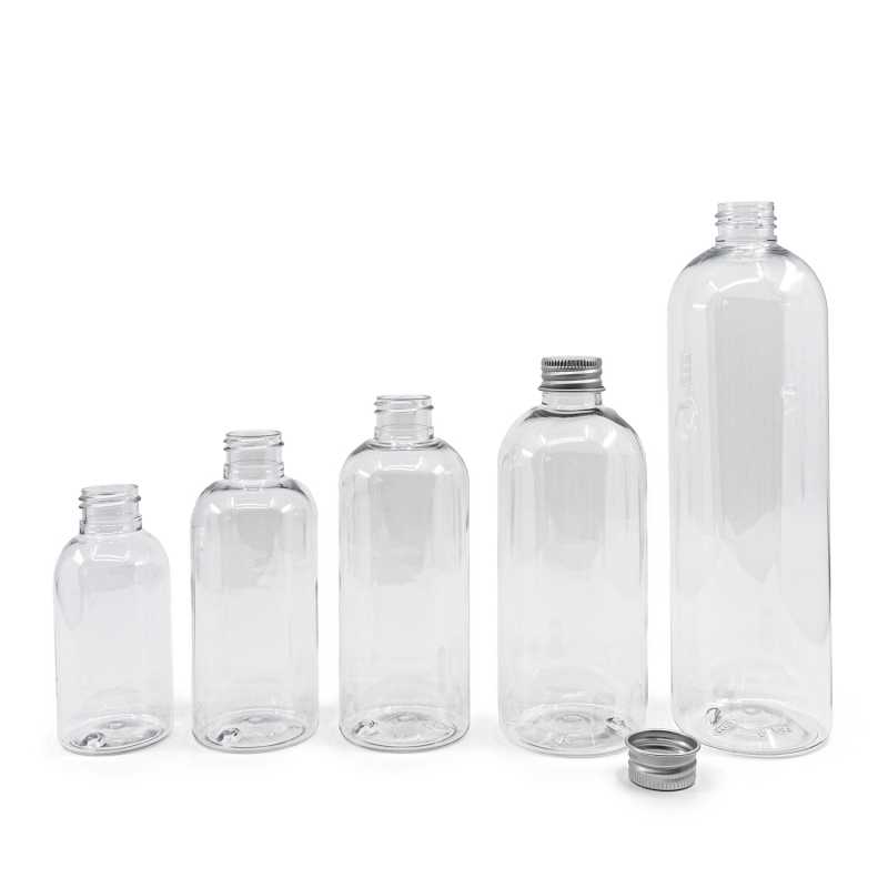 Rounded Clear Plastic Bottle 24/410, Silver Aluminium Cap, 500 ml