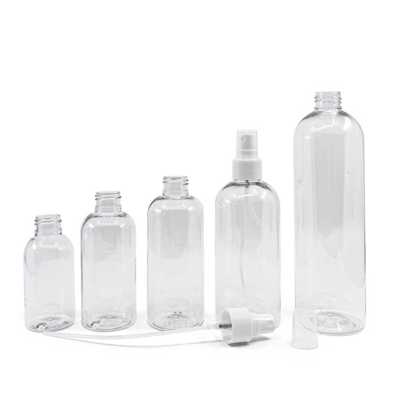 Rounded Clear Plastic Bottle, White Fine Mist Spray, 200 ml