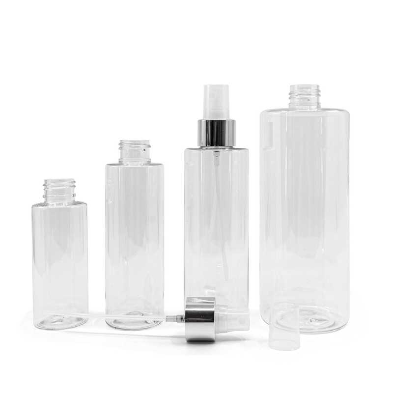 Clear Plastic Bottle, Transparent Spray with Glossy Silver Collar, 500 ml