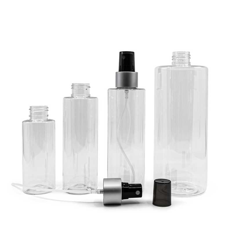 Clear Plastic Bottle, Black Spray with Matte Silver Collar, 500 ml