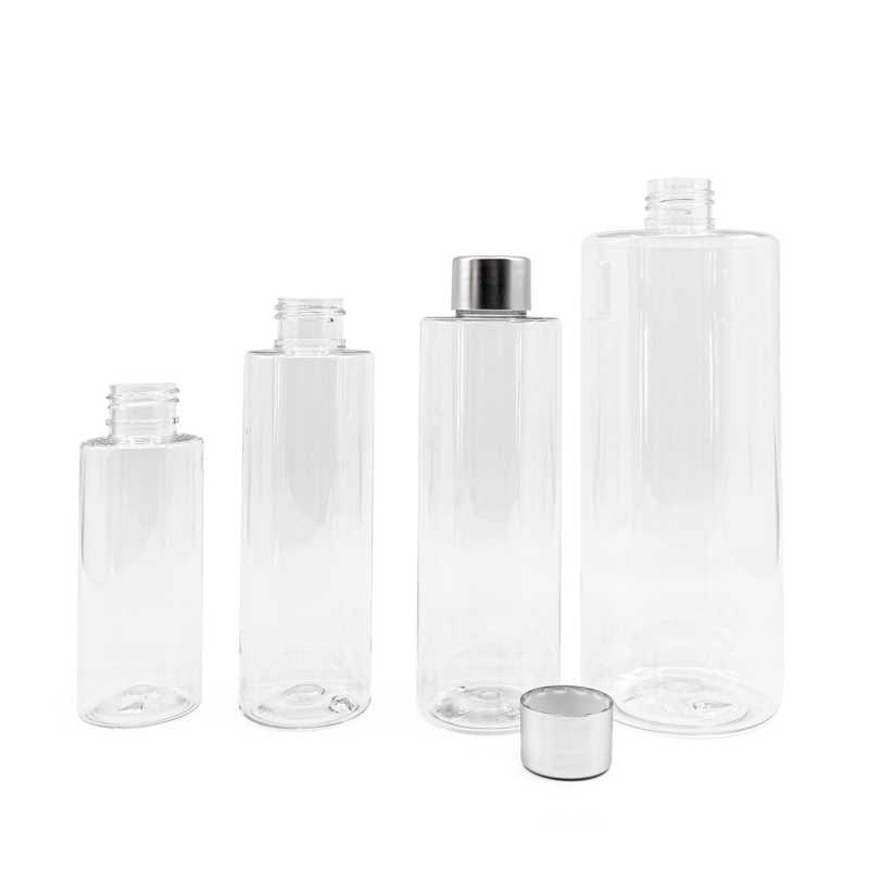 Clear Plastic Bottle, Silver Cap, 100 ml