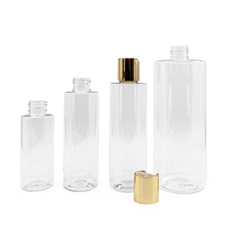 Clear Plastic Bottle, Golden Disc Top, 100 ml