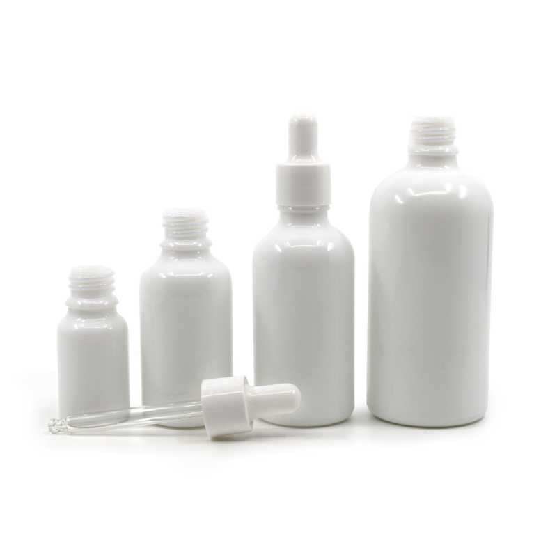 White Glass Bottle, Glossy White Dropper, 10 ml