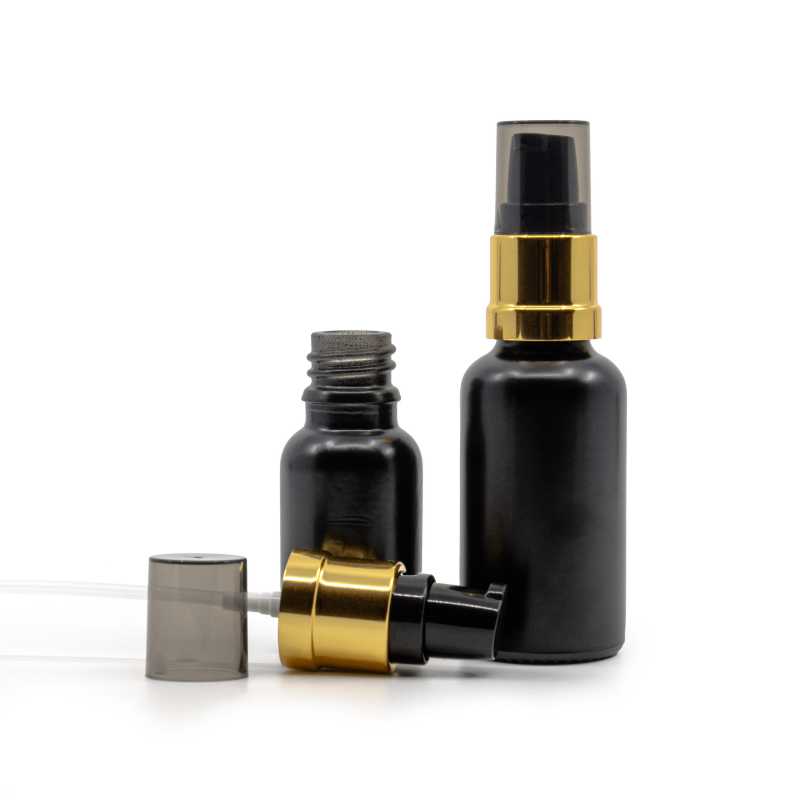 Matt Black Glass Bottle, Glossy Gold Black Pump, 30 ml