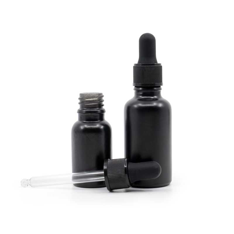 Matt Black Glass Bottle, Matte Black Dropper, 30 ml