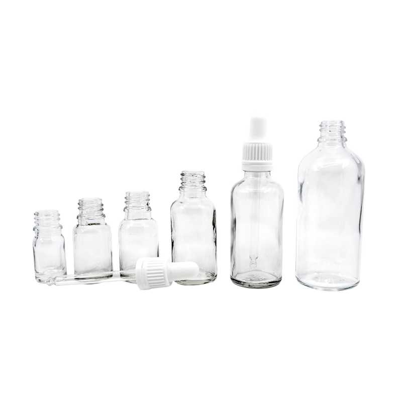 Clear Glass Bottle, White Dropper, 100 ml