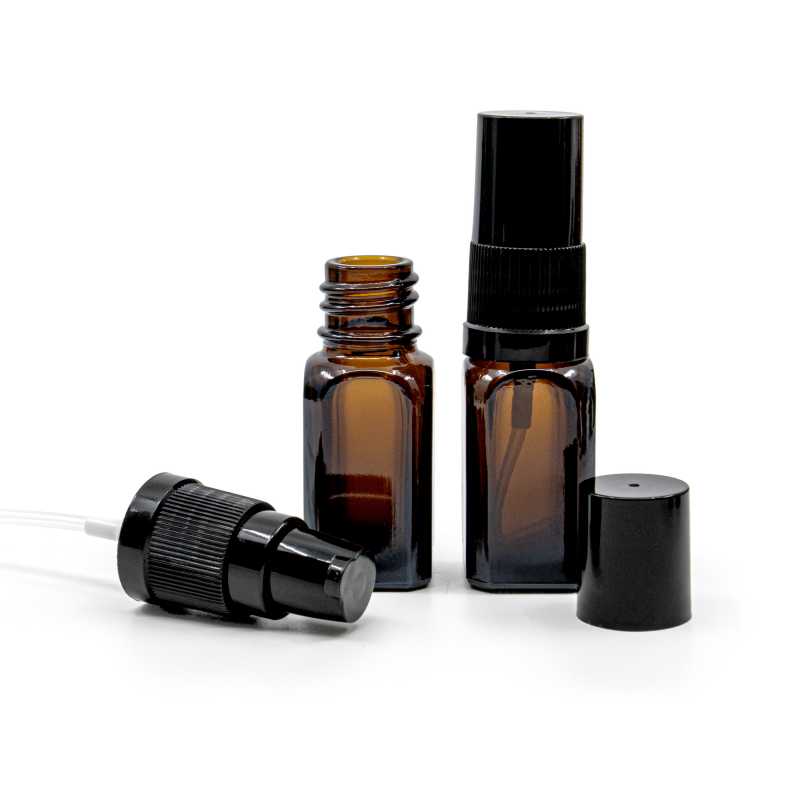 Glass Square Bottle, Black Lotion Pump with Black Overcap, 10 ml