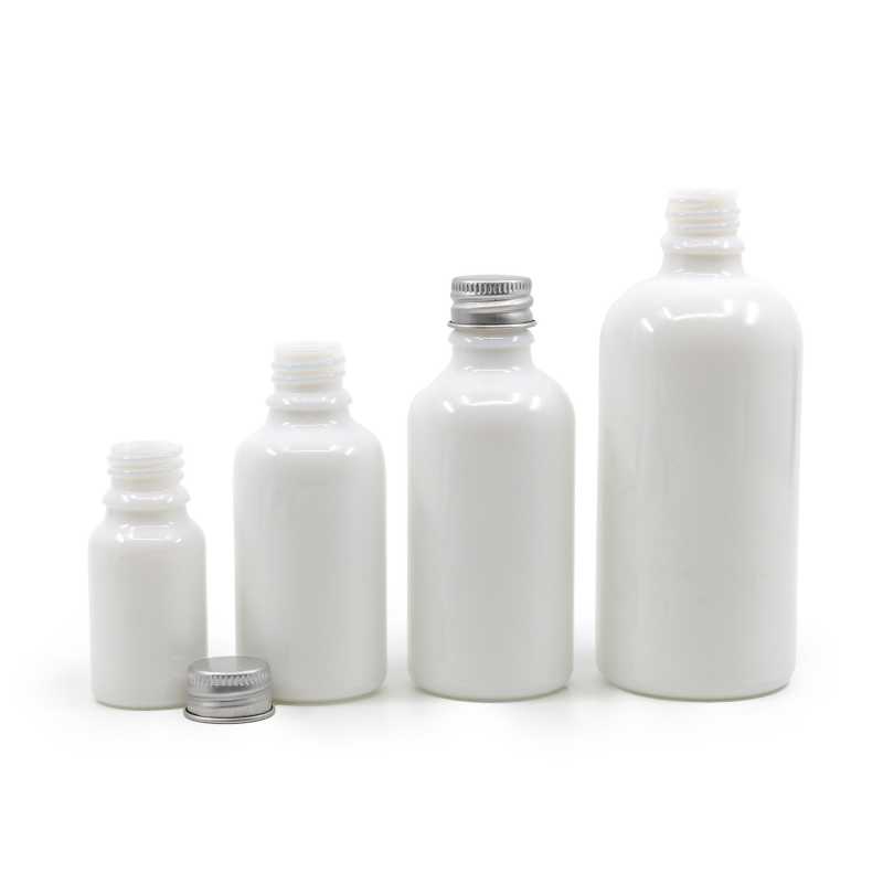 White Glass Bottle, Silver Aluminium Cap, 100 ml