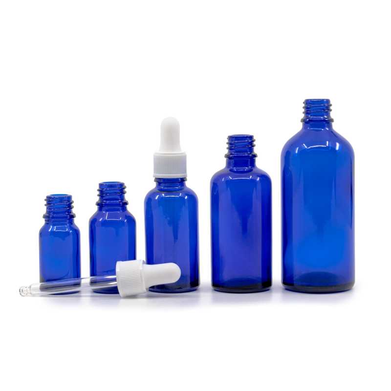 Blue Glass Bottle, Matte White Dropper, 15 ml