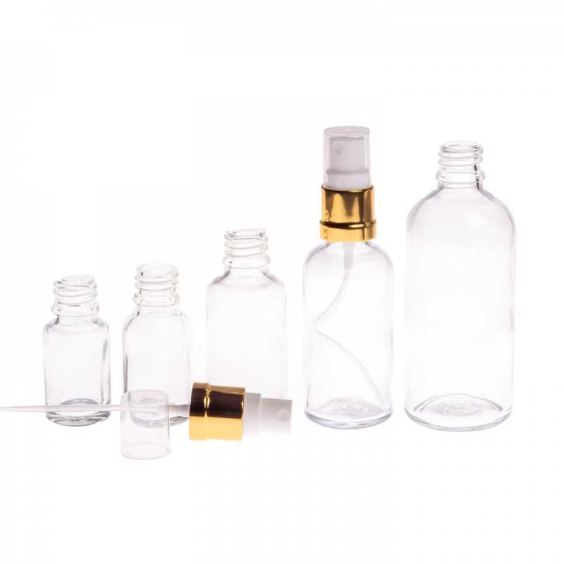 Clear Glass Bottle, Glossy Gold White Spray, 10 ml