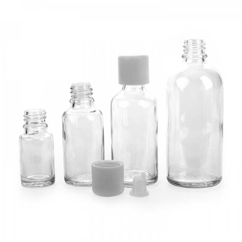 Clear Glass Bottle, White Safety Cap & Dropper, 100 ml