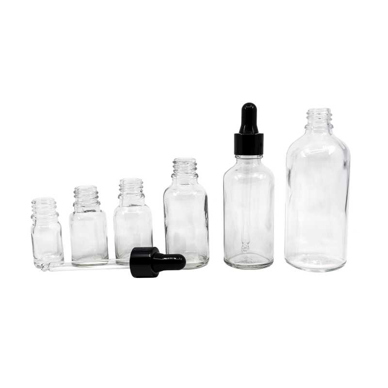 Clear Glass Bottle, Glossy Black Dropper, 15 ml