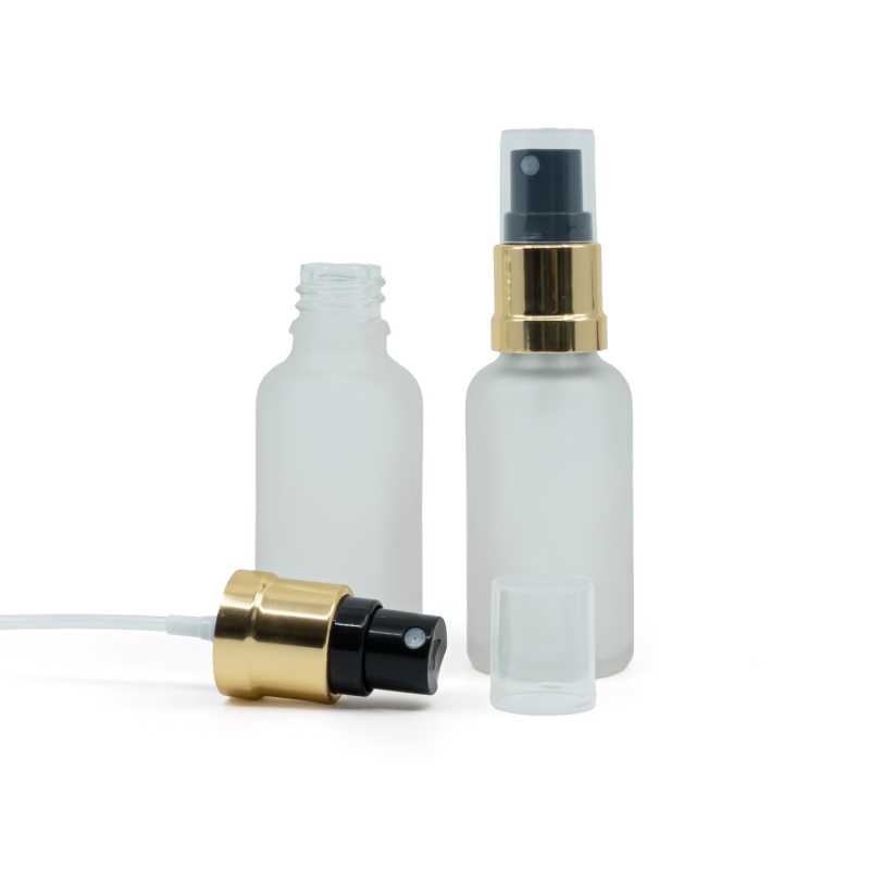 Clear Frosted Glass Bottle, Glossy Gold Black Spray, 30 ml