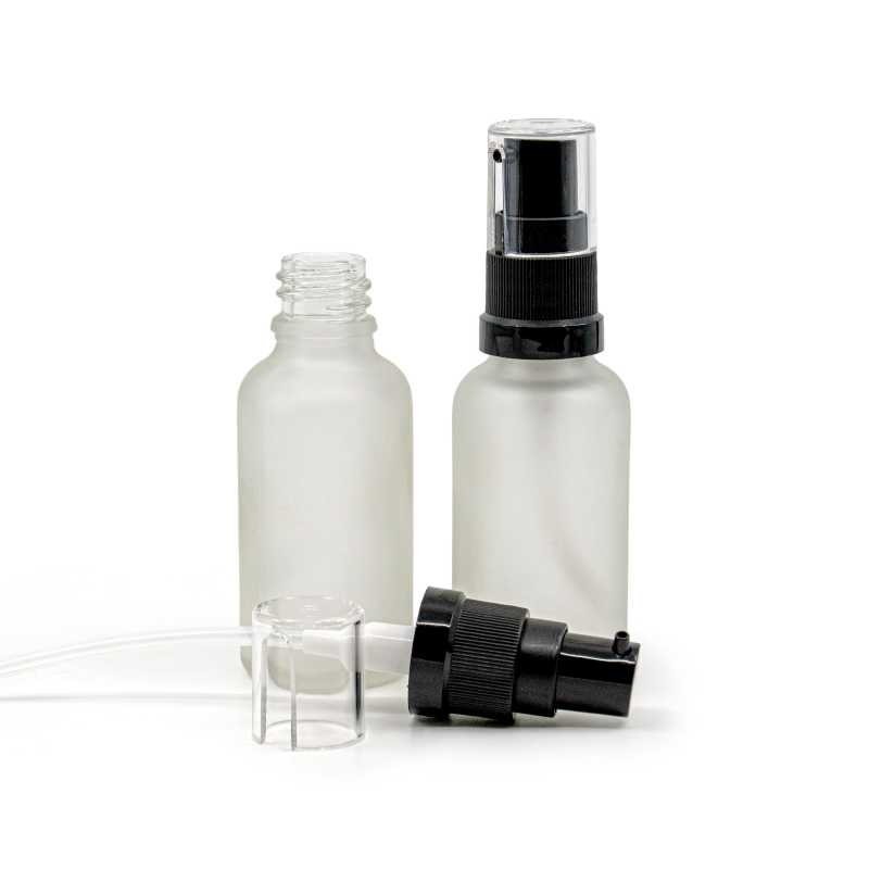 Clear Frosted Glass Bottle, Oil Pump, 30 ml