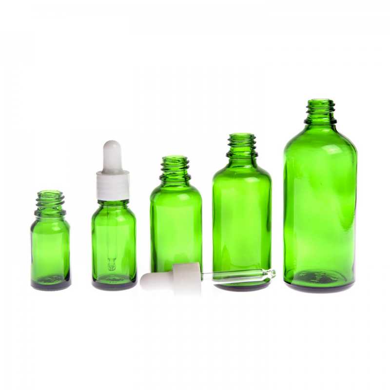 Green Glass Bottle, Glossy White Dropper, 50 ml