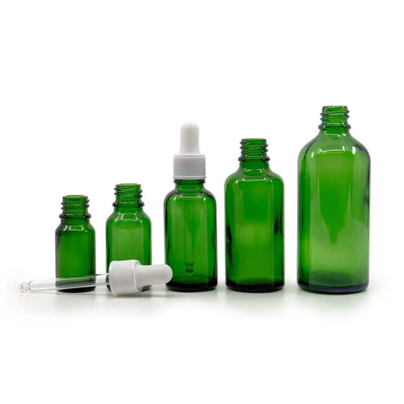 Green Glass Bottle, Matte White Dropper, 15 ml