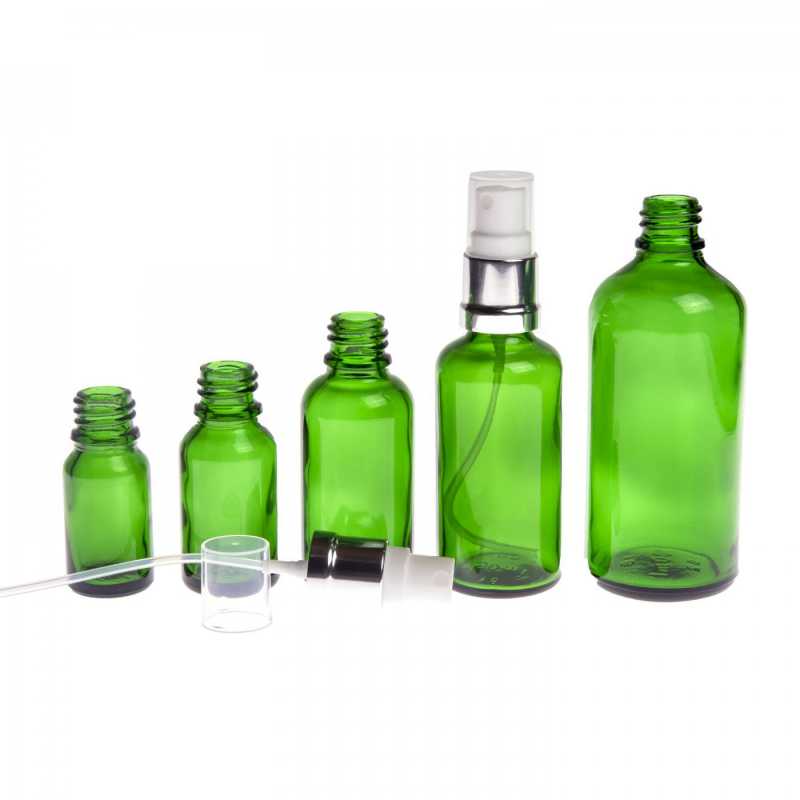 Green Glass Bottle, Glossy Silver White Spray, 10 ml