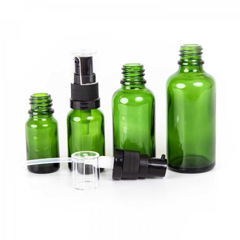 Green Glass Bottle, Oil Pump, 10 ml