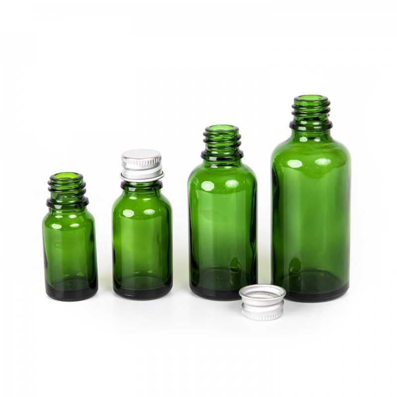 Green Glass Bottle, Silver Aluminium Cap, 100 ml