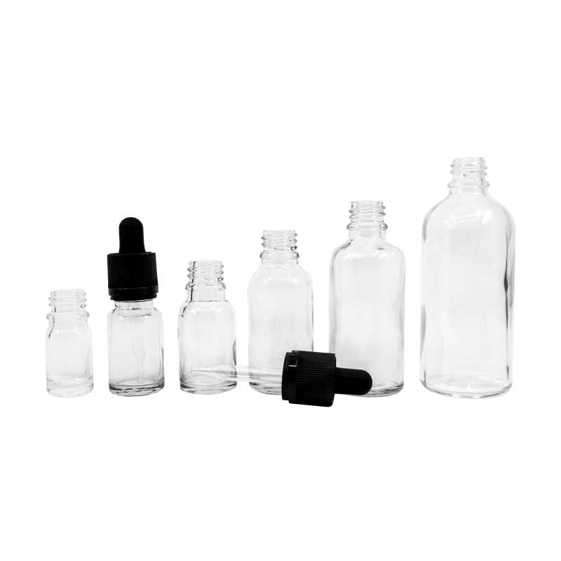 Clear Glass Bottle, Black Tamper Evident Safety Dropper, 10 ml