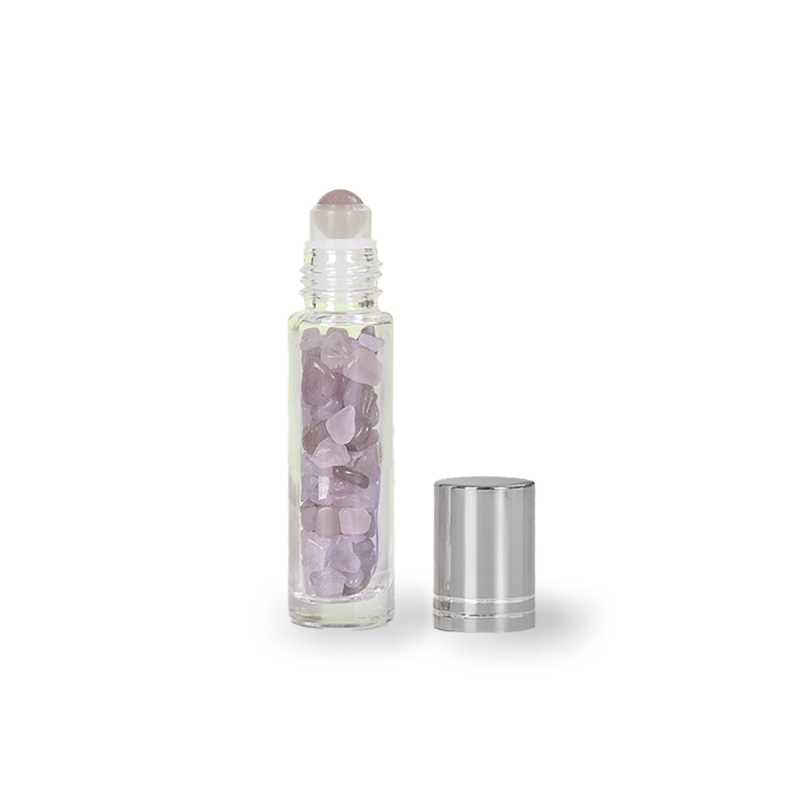 Glass Roll-on With Rose Quartz, Silver Cap, 10 ml