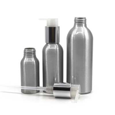 Aluminium Bottle, Silver Pump, 100 ml