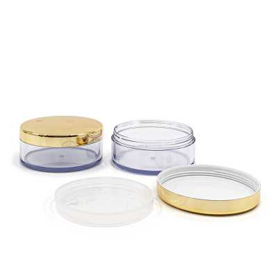 Plastic cup, transparent with golden lid and sifter, 30 ml