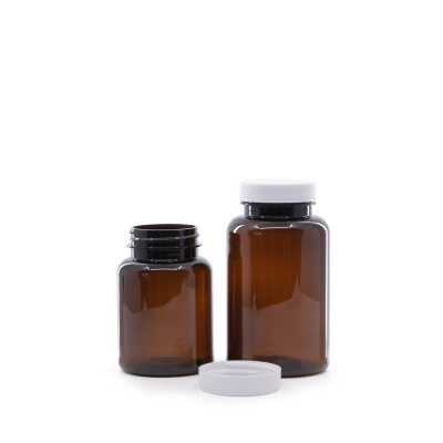 Amber Plastic Pill Jar with White Lid, 150 ml