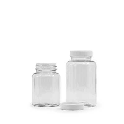 Clear Plastic Pill Jar with White Lid, 250 ml