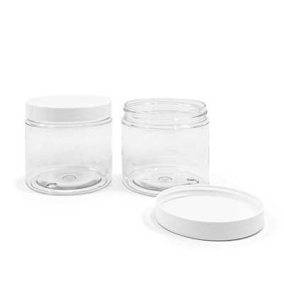 Transparent Plastic Jar White Lid 200 ml