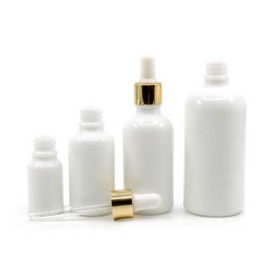 White Glass Bottle, Gold White Dropper, 10 ml