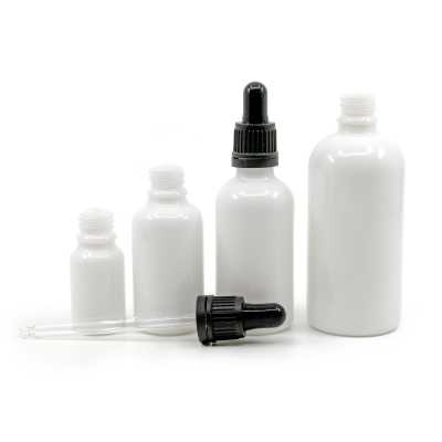 White Glass Bottle, Black Temper Evident Dropper, 10 ml