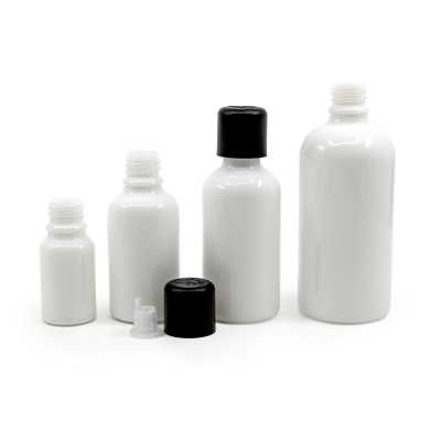 White Glass Bottle, Black Tamper Evident Safety Cap & Dropper 10 ml