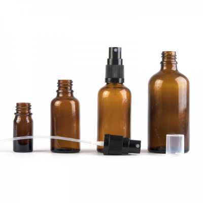 Amber Glass Bottle, Black Spray, 15 ml