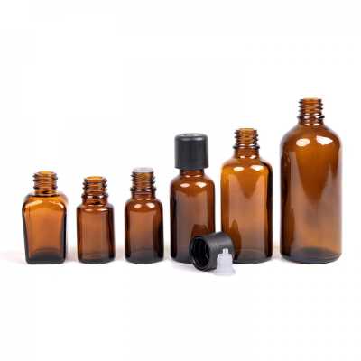 Amber Glass Bottle, Black Tamper Evident Safety Cap & Dropper 50 ml