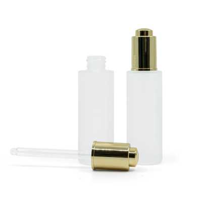 Frosted Glass Bottlee, Slim, Gold Push Dropper, 30 ml