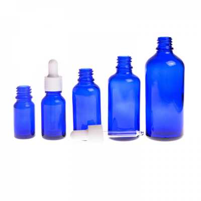 Blue Glass Bottle, Glossy White Dropper, 10 ml