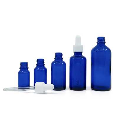 Blue Glass Bottle, White Smooth Matte Dropper, 50 ml