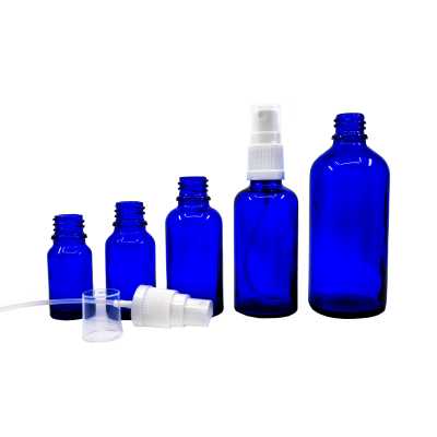 Blue Glass Bottle, White Spray, 100 ml