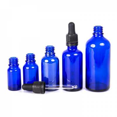 Blue Glass Bottle, Black Tamper Evident Dropper, 100 ml