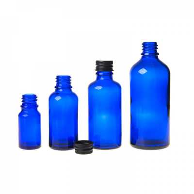 Blue Glass Bottle, Black Aluminium Cap, 100 ml