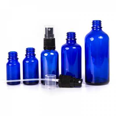 Blue Glass Bottle, Black Spray, 100 ml